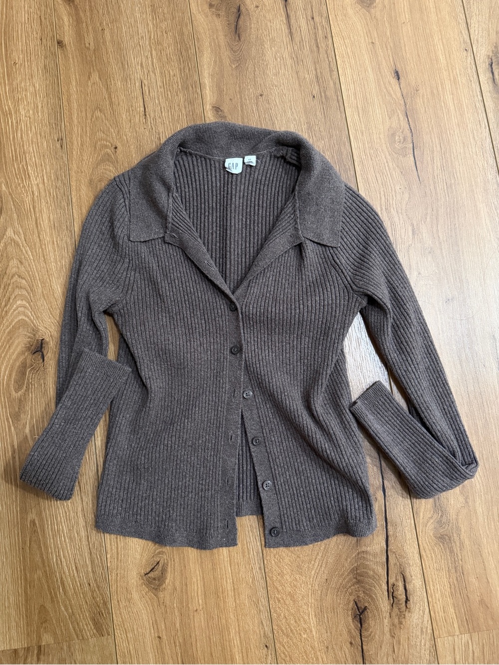 GAP Brown Ribbed Button-Up Collared Cardigan